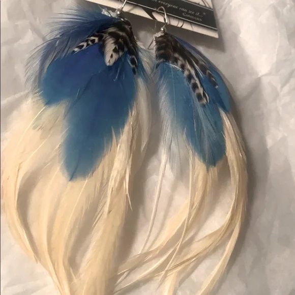 Blue White Cream Genuine Leather Festival Earrings NWT - Picture 10 of 11